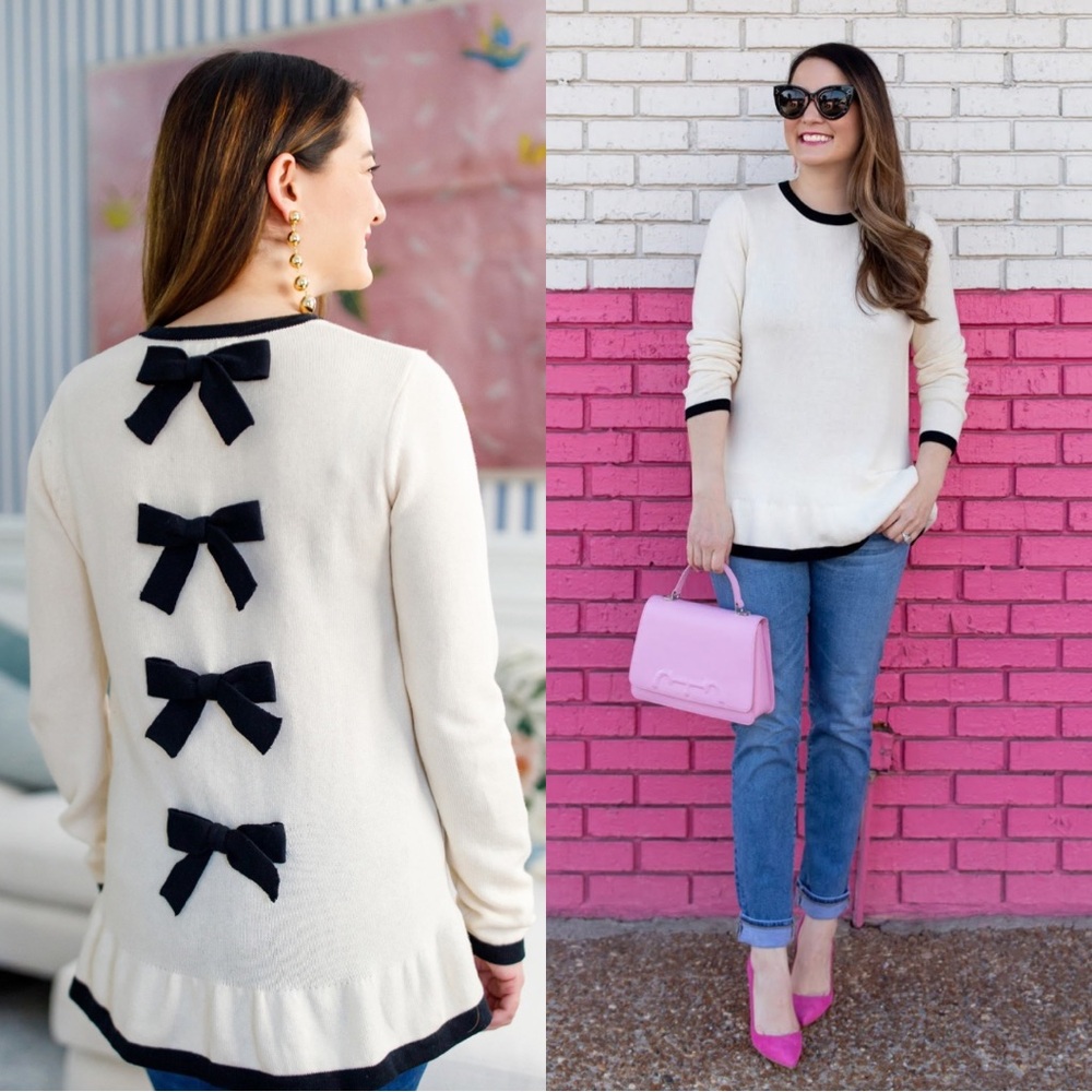 Sail To Sable Faith Bow Back Sweater Cream with Black Bows Cotton Wool Blend - S - Picture 2 of 16